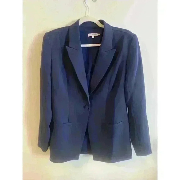 Good American Navy Blue Single Button Lapel Blazer Size Small (1) *missing belt* - Picture 1 of 5